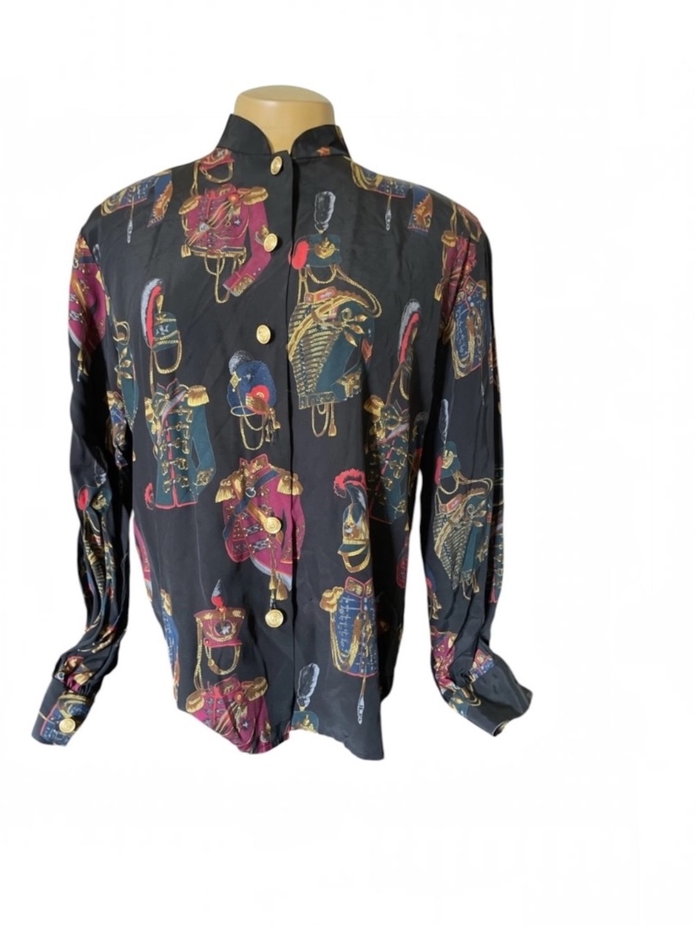 vintage 1980s Liz Claiborne blouse shoulder pads "zouaves" regalia print sz 10